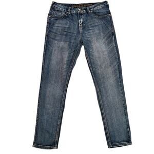 Zenim mid low rise straight leg 5 pocket denim jeans embroidered stones 4